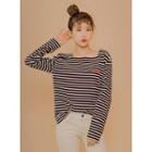 Lover Embroidered Square-neck Striped T-shirt