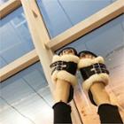 Belted-detail Faux-shearling Slide Sandals