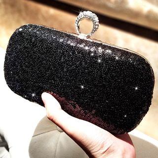 Sequined Rhinestone Buckle Clutch Bag Black - One Size