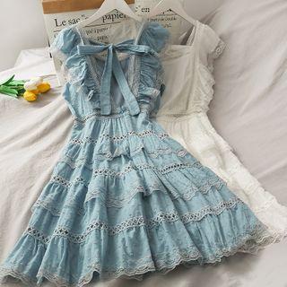 Lace-trim Square-neck Sleeveless Midi Dress