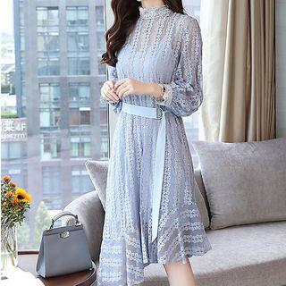 Long-sleeve Asymmetrical Lace Dress