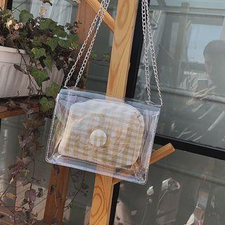 Set: Transparent Crossbody Bag + Plaid Inset Pouch