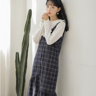 Corduroy Plaid Sleeveless Asymmetric Dress