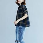Color-block Plaid Loose-fit Blouse