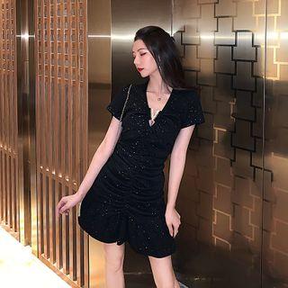 Short-sleeve Crinkled Mini Mermaid Dress