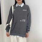 Long-sleeve Lettering Round Neck Hoodie Gray - One Size