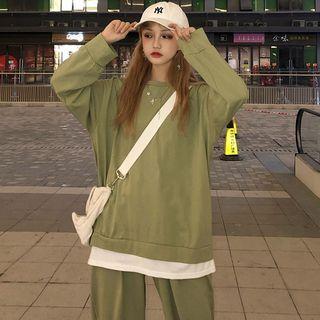 Set: Crew-neck Pullover + Harem Pants