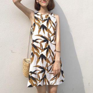 Floral Linen Sleeveless A-line Dress