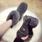 Rhinestone Rabbit Ear Furry Trim Short Snow Boots