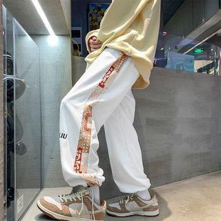 Paisley Print Trim Lettering Corduroy Sweatpants