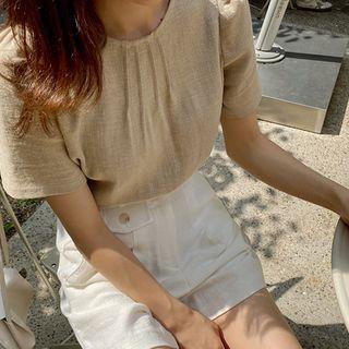 Pintuck-front Linen Blend Blouse
