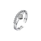 925 Sterling Silver Elegant Fashion Heart Shape Cubic Zircon Adjustable Opening Ring Silver - One Size