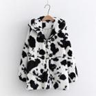 Milk Cow Print Hooded Fleece Coat