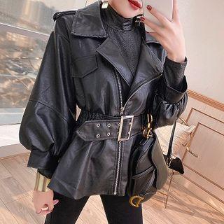 Set: Faux-leather Jacket + Skinny Pants