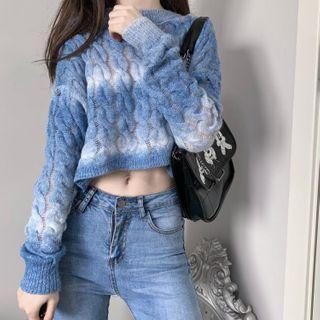 Gradient Cropped Cable Knit Sweater Sweater - Blue - One Size