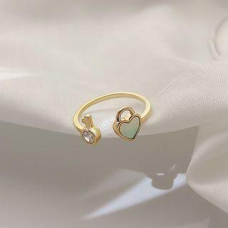 Rhinestone Alloy Heart Open Ring Gold - One Size
