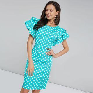 Cap-sleeve Dotted Shift Dress