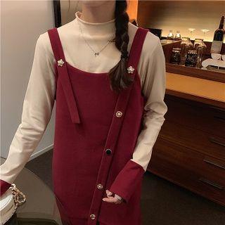 Mock-neck Long-sleeve Top / Button Detail Jumper Dress