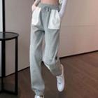 Color-block High-waist Jogger Pants Gray - One Size