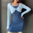 Set: Spaghetti Strap Mini Dress + Long-sleeve Twisted T-shirt