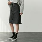 Frey-hem Denim Skirt With Belt