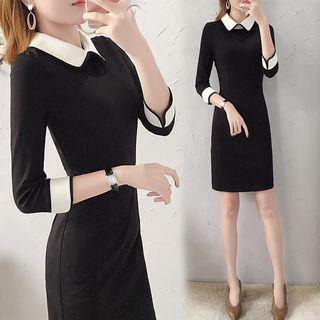 Long-sleeve Collared Pencil Dress