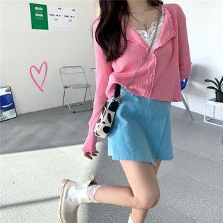 Lace Trim Camisole Top / Plain Cardigan / Asymmetrical Skort