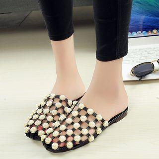 Faux Pearl Hollow Out Mules