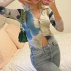 Long Sleeve Tie-dyed Crop Shirt