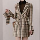 Long-sleeve Plaid Double-breasted Mini Collared Dress