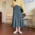 Floral Print Midi A-line Skirt Blue - One Size