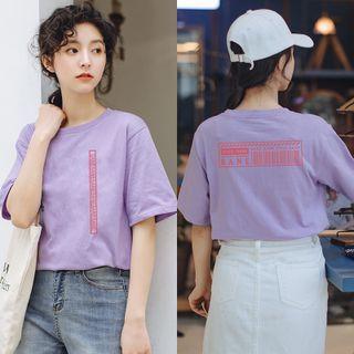 Short-sleeve Barcode Print Loose-fit T-shirt