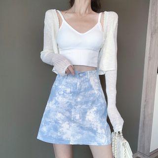 Cropped Cardigan / Tie-dyed Mini A-line Skirt