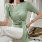 Cutaway-trim Tie-waist Top