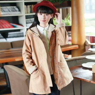 Embroidered Hooded Long Coat