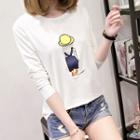 Long-sleeve Cartoon Embroidered T-shirt