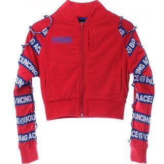 Cropped Zip-up Lettering Strap Jacket