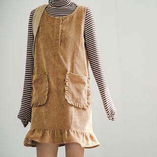 Sleeveless Corduroy Frill-trim Tunic