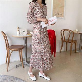Wrap-front Floral Print Midi Dress Ivory - One Size