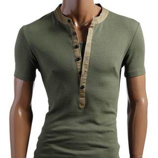 Short-sleeve Band Collar T-shirt