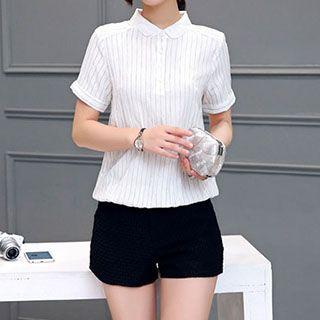 Striped Short Sleeve Chiffon Shirt