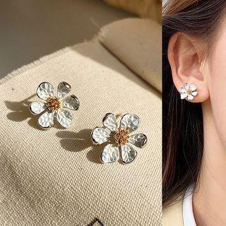 Alloy Flower Earring 1 Pair - Earrings - Flower - Silver - White - One Size