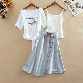 Camisole Top + Round-neck Top + Panel Maxi Skirt Set