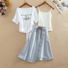 Camisole Top + Round-neck Top + Panel Maxi Skirt Set