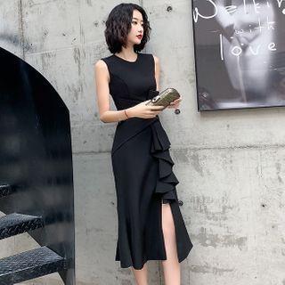 Sleeveless Frill Trim Midi Mermaid Dress