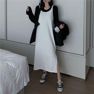 Tie Back Midi Spaghetti Strap Dress / Plain Long-sleeve T-shirt