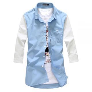 3/4-sleeve Color-block Shirt