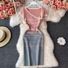 Short Sleeve Color-block Knit Dress