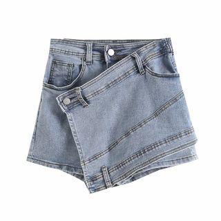 High-waist Denim Mini Pencil Skort