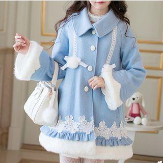 Faux-fur Trim Button A-line Coat